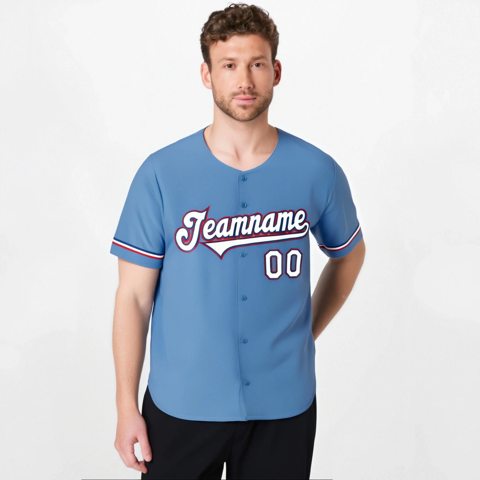 Custom Light Blue White Red Authentic Baseball Jersey