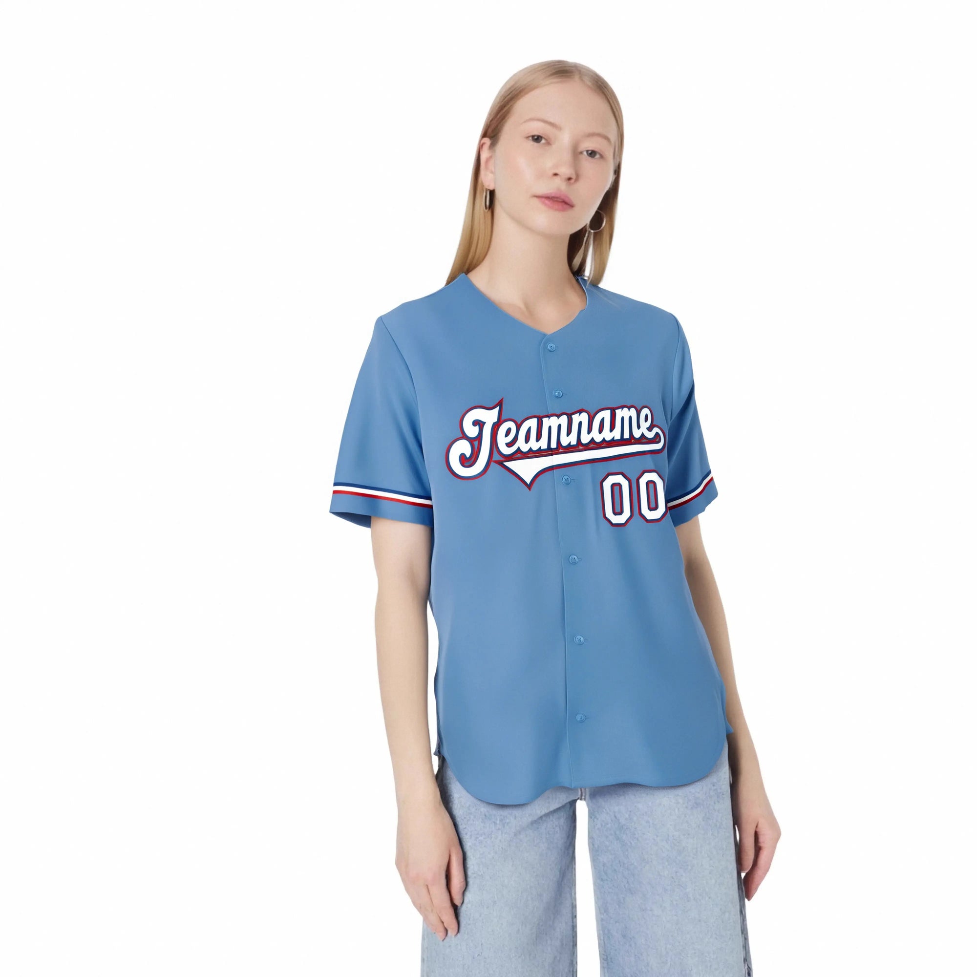 Custom Light Blue White Red Authentic Baseball Jersey