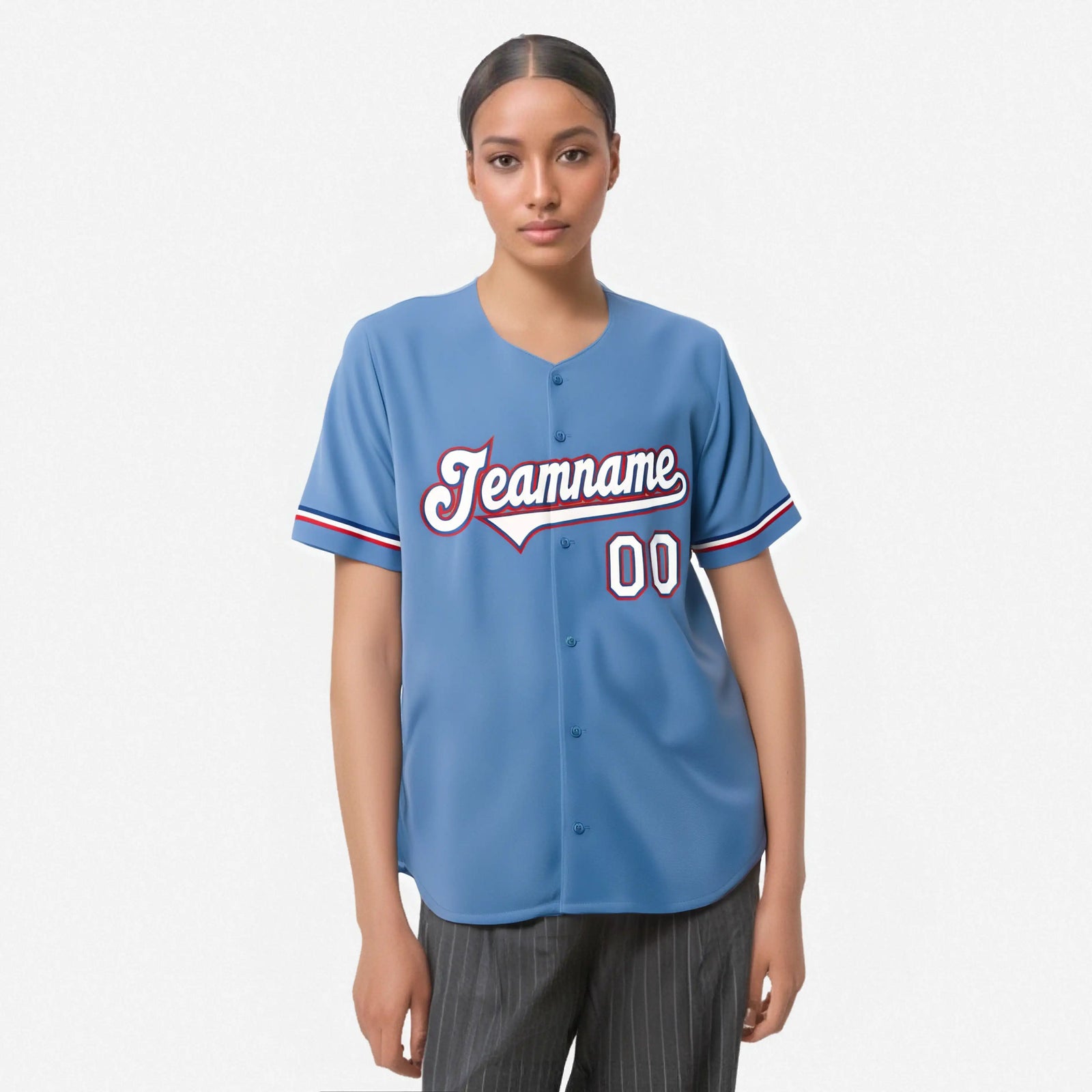 Custom Light Blue White Red Authentic Baseball Jersey