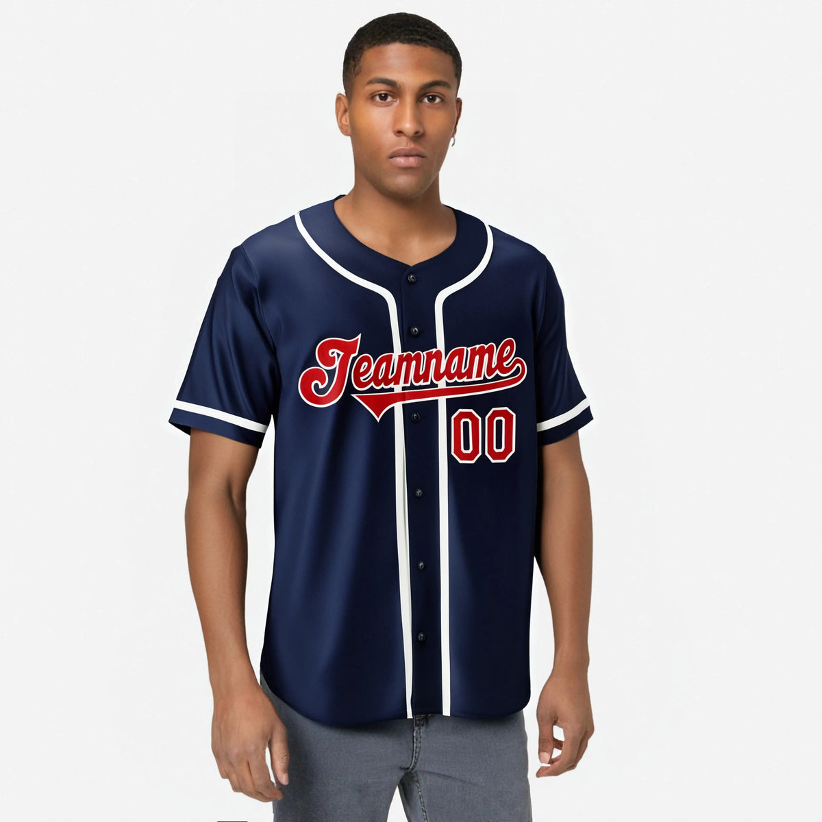 Custom Navy Red White Authentic Baseball Jersey