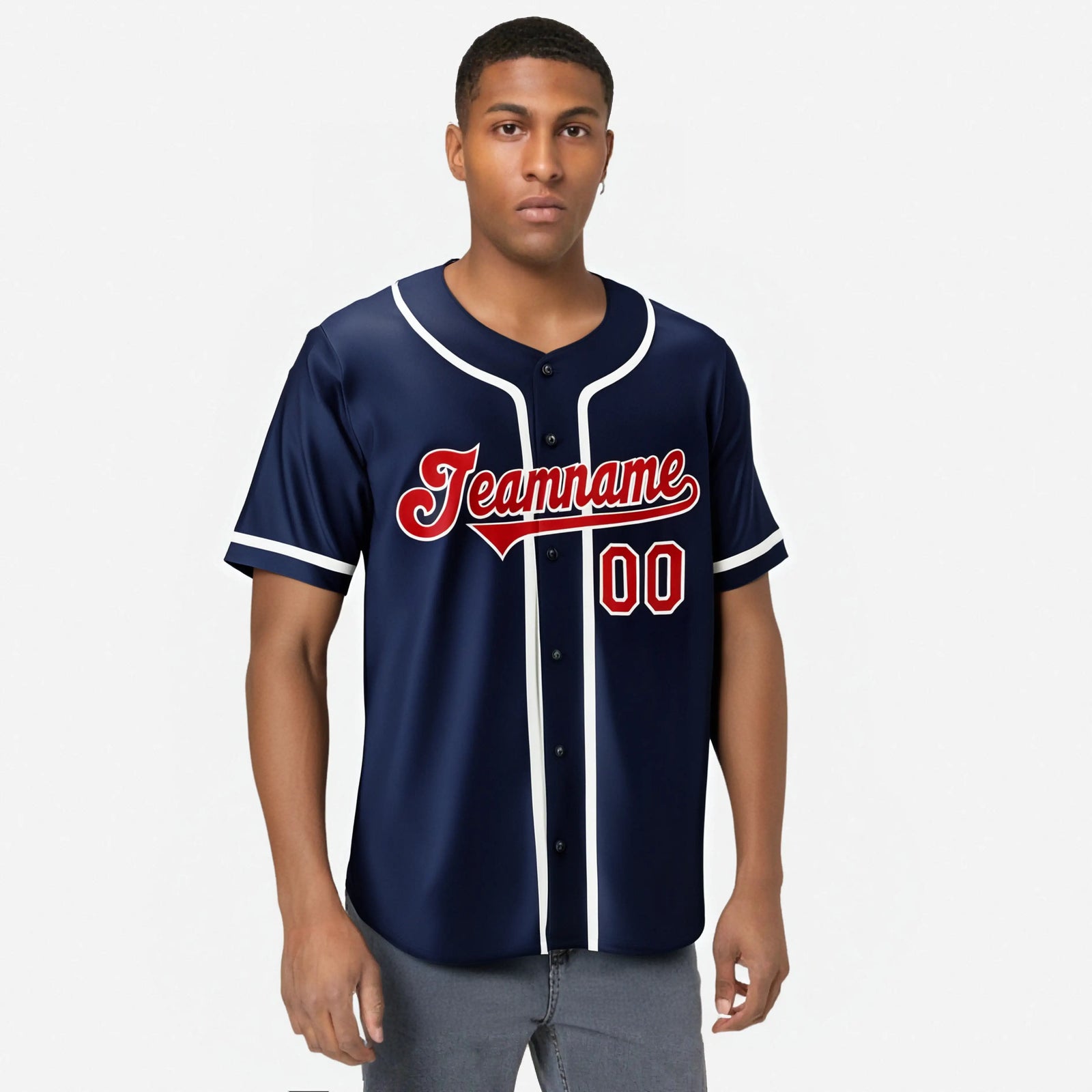 Custom Navy Red White Authentic Baseball Jersey