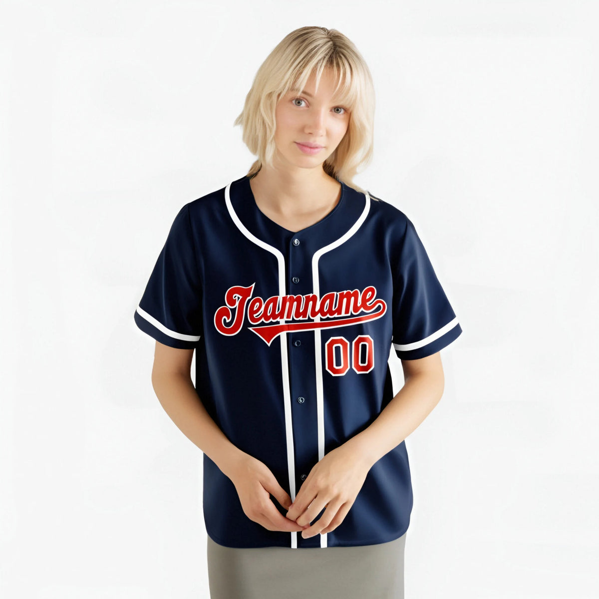 Custom Navy Red White Authentic Baseball Jersey