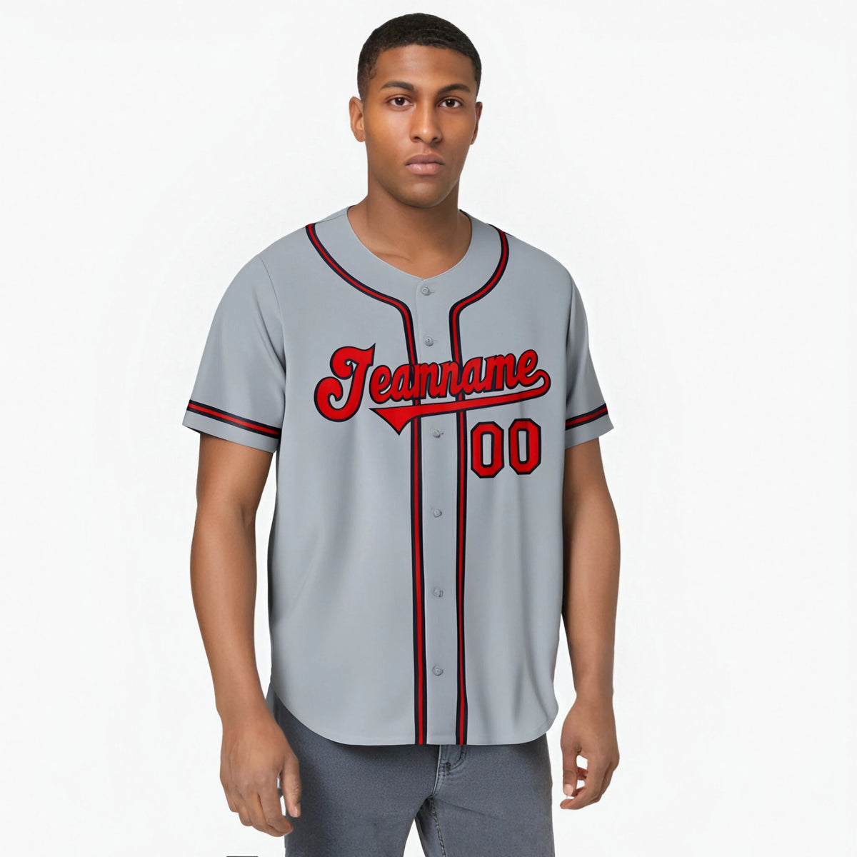 Custom Gray Red Navy Authentic Baseball Jersey
