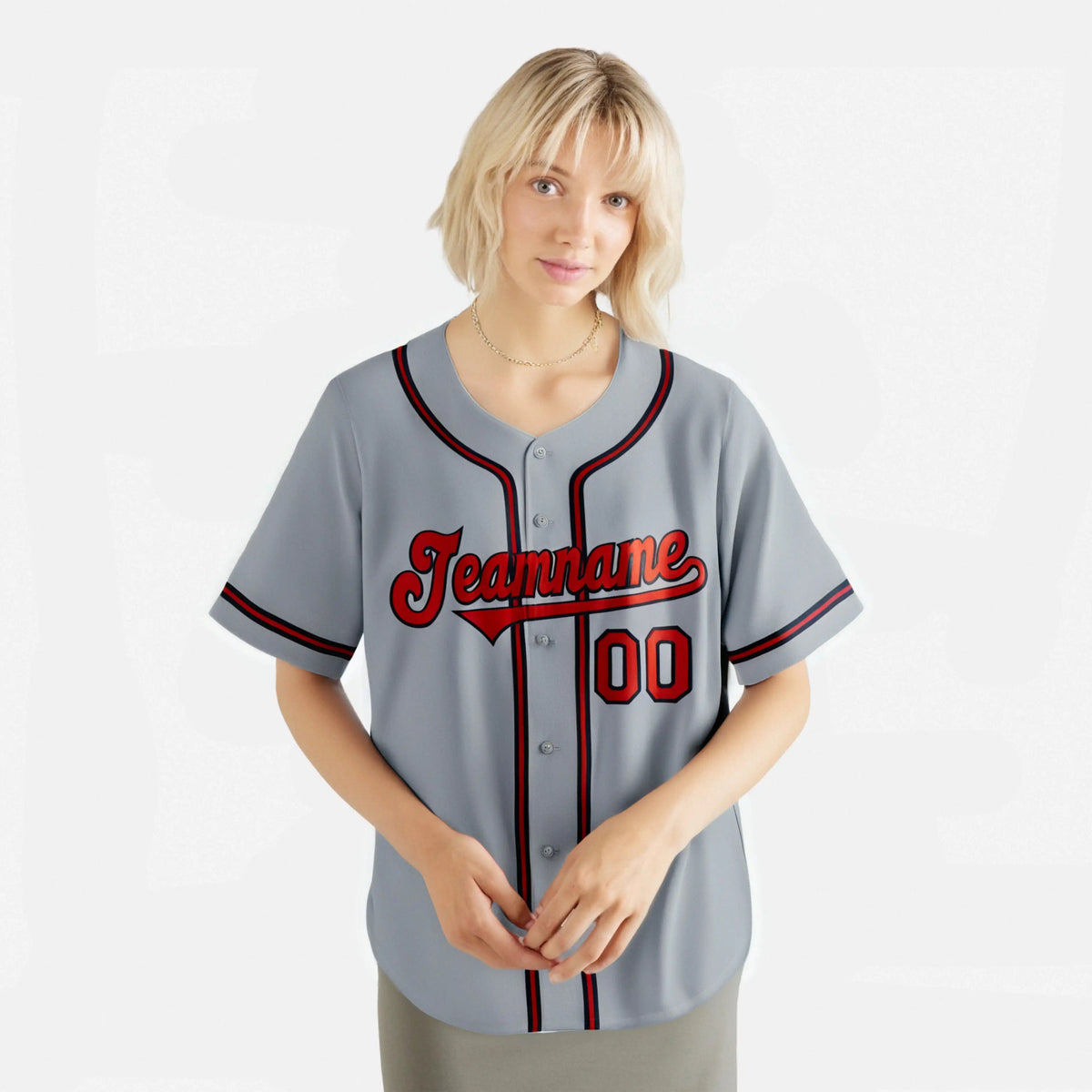Custom Gray Red Navy Authentic Baseball Jersey