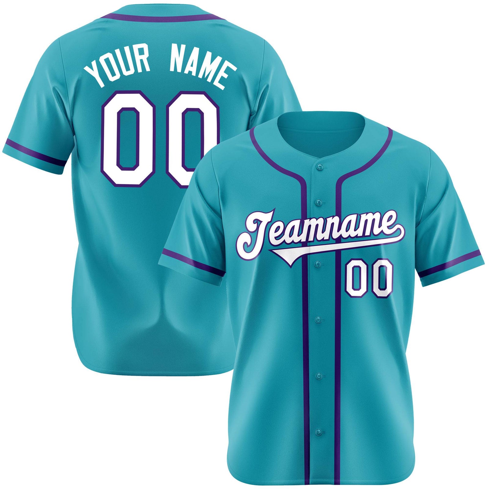 Custom Teal White Purple Authentic Baseball Jersey
