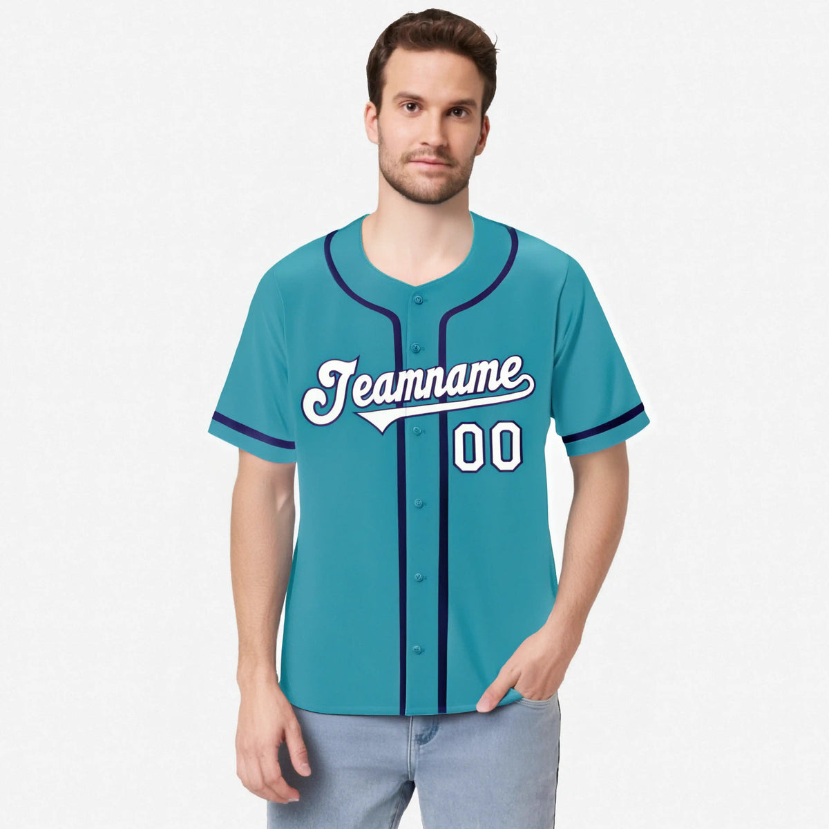 Custom Teal White Purple Authentic Baseball Jersey