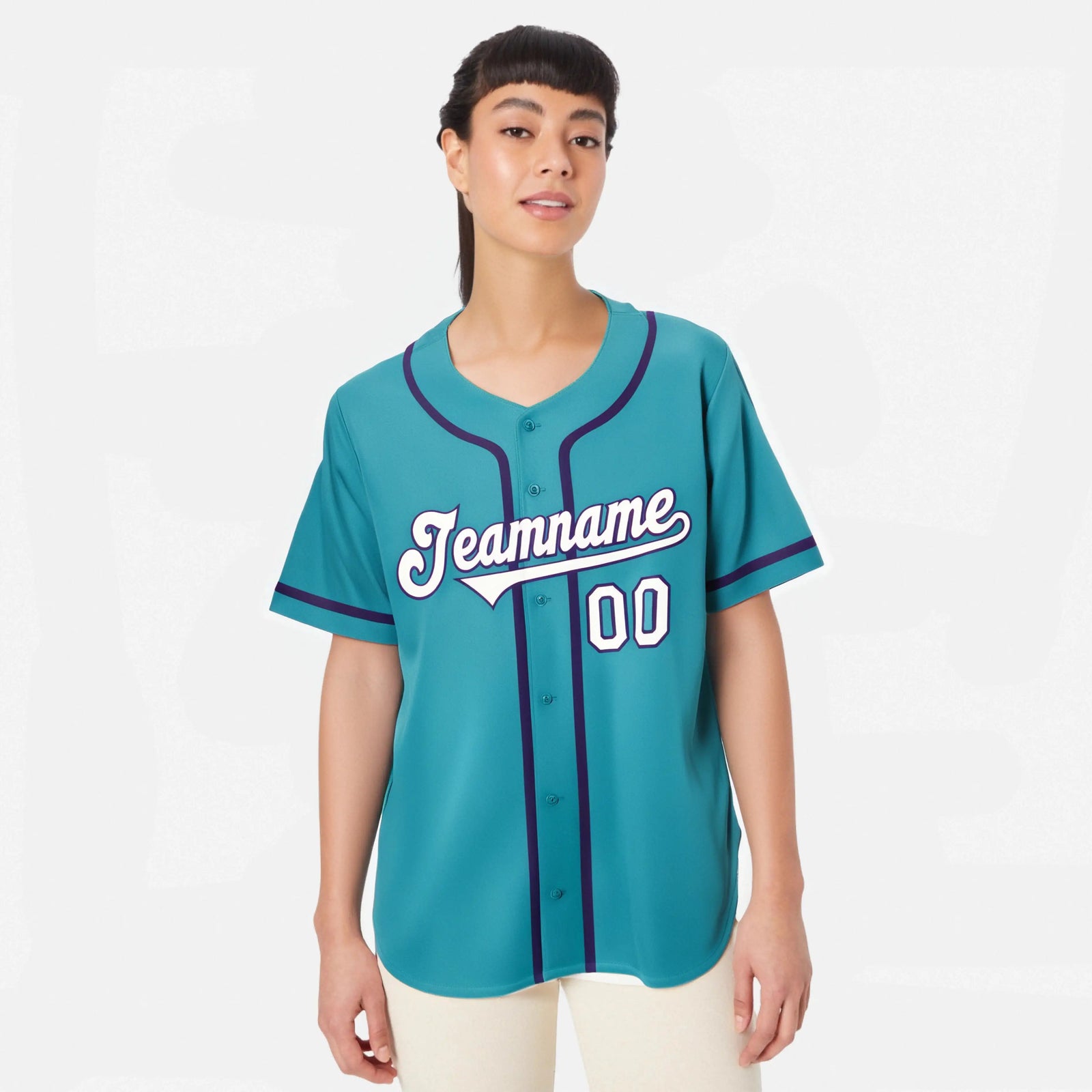 Custom Teal White Purple Authentic Baseball Jersey