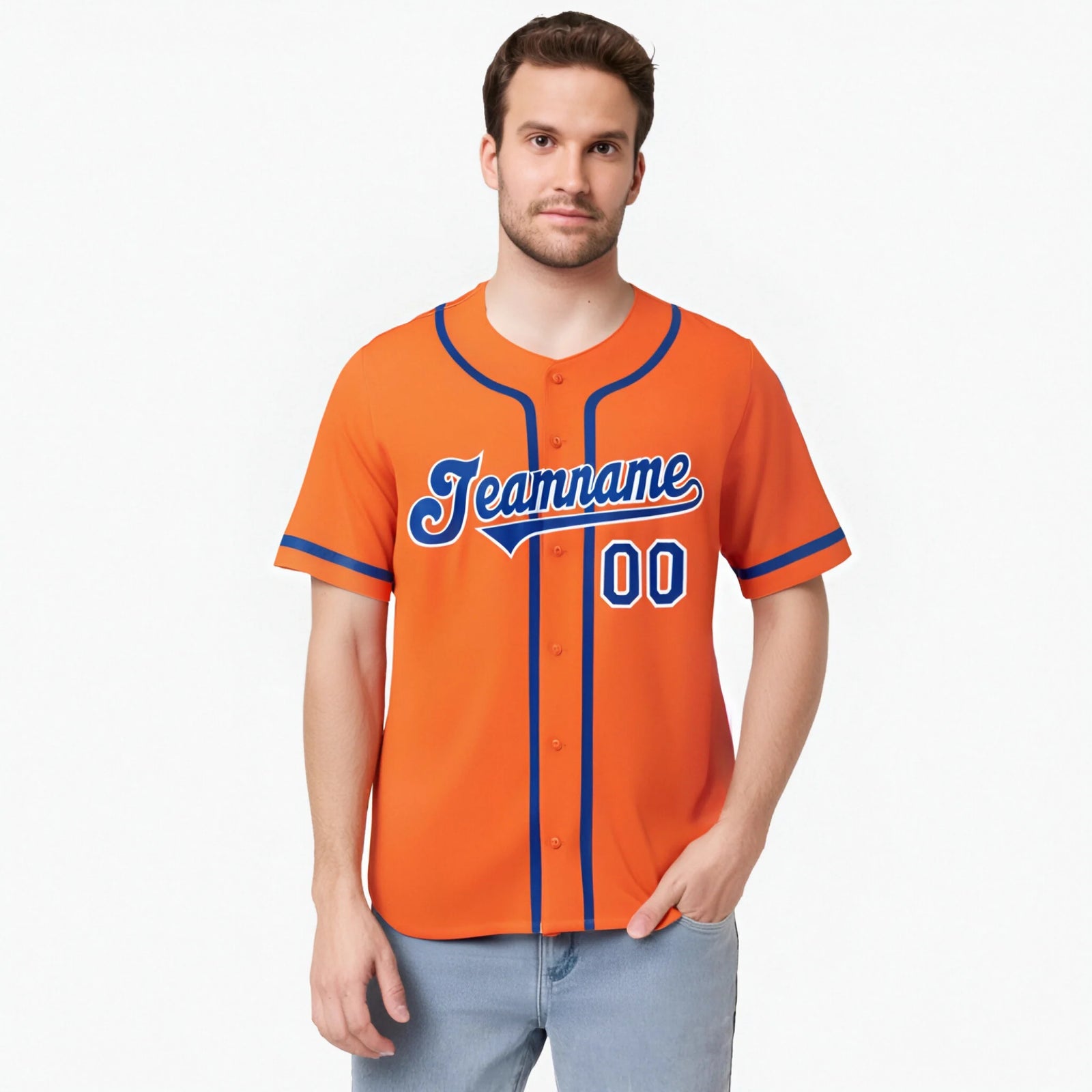 Custom Orange Royal Blue White Authentic Baseball Jersey