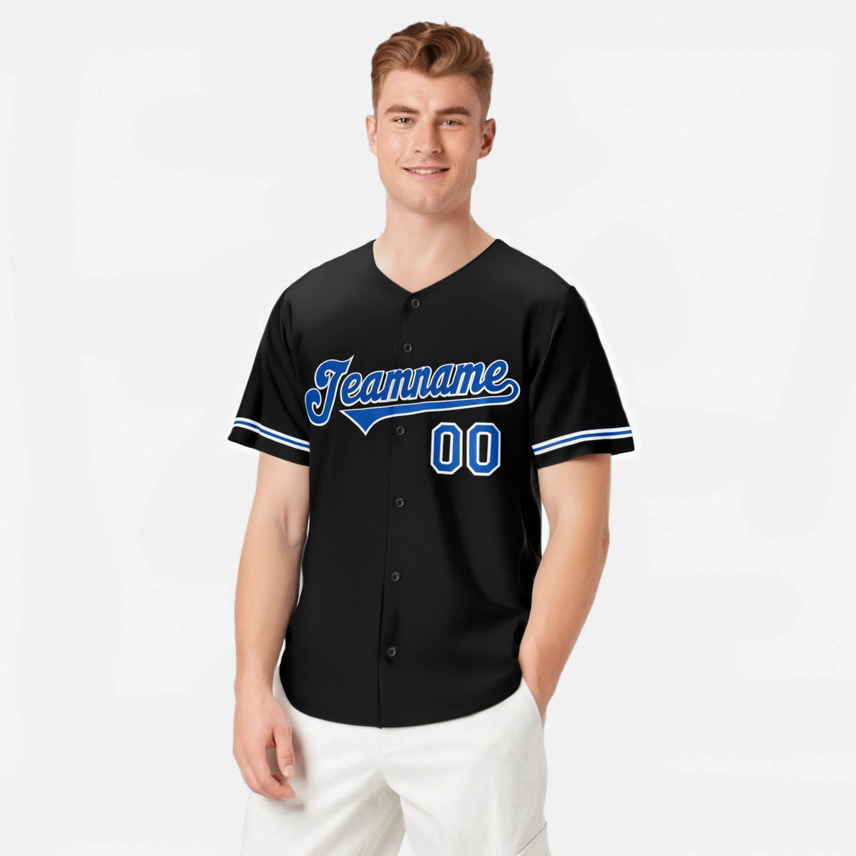 Custom Black Blue White Authentic Baseball Jersey