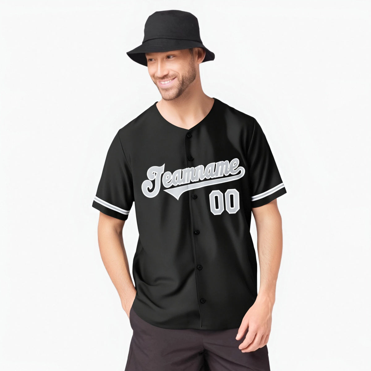 Custom Black Gray White Authentic Baseball Jersey