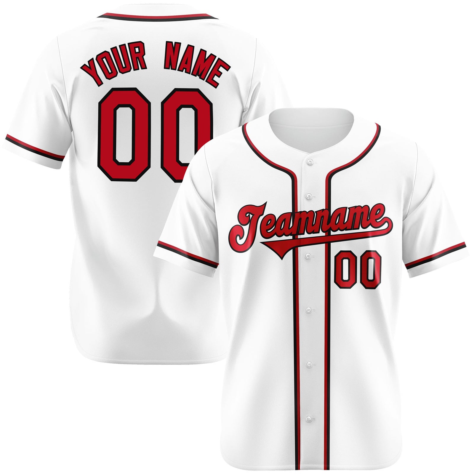 Custom White Red Black Authentic Baseball Jersey