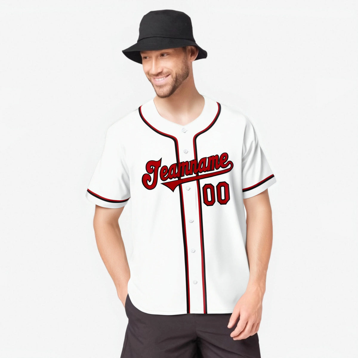 Custom White Red Black Authentic Baseball Jersey