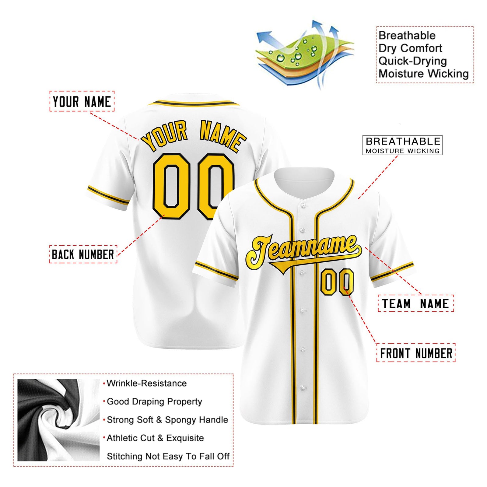 Custom White Yellow Black Authentic Baseball Jersey