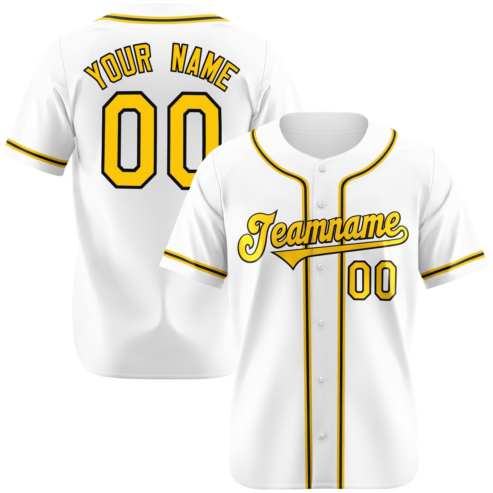 Custom White Yellow Black Authentic Baseball Jersey