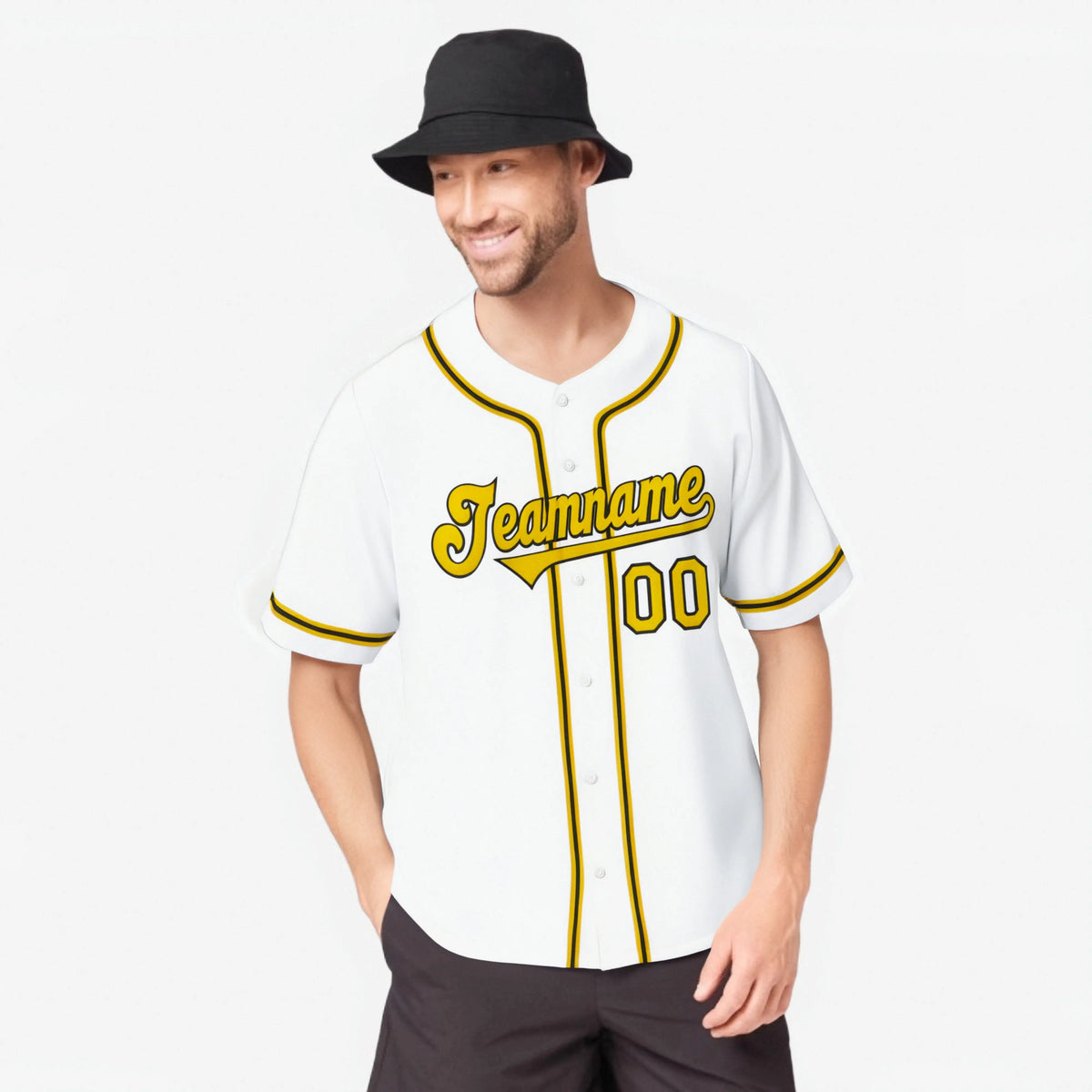 Custom White Yellow Black Authentic Baseball Jersey