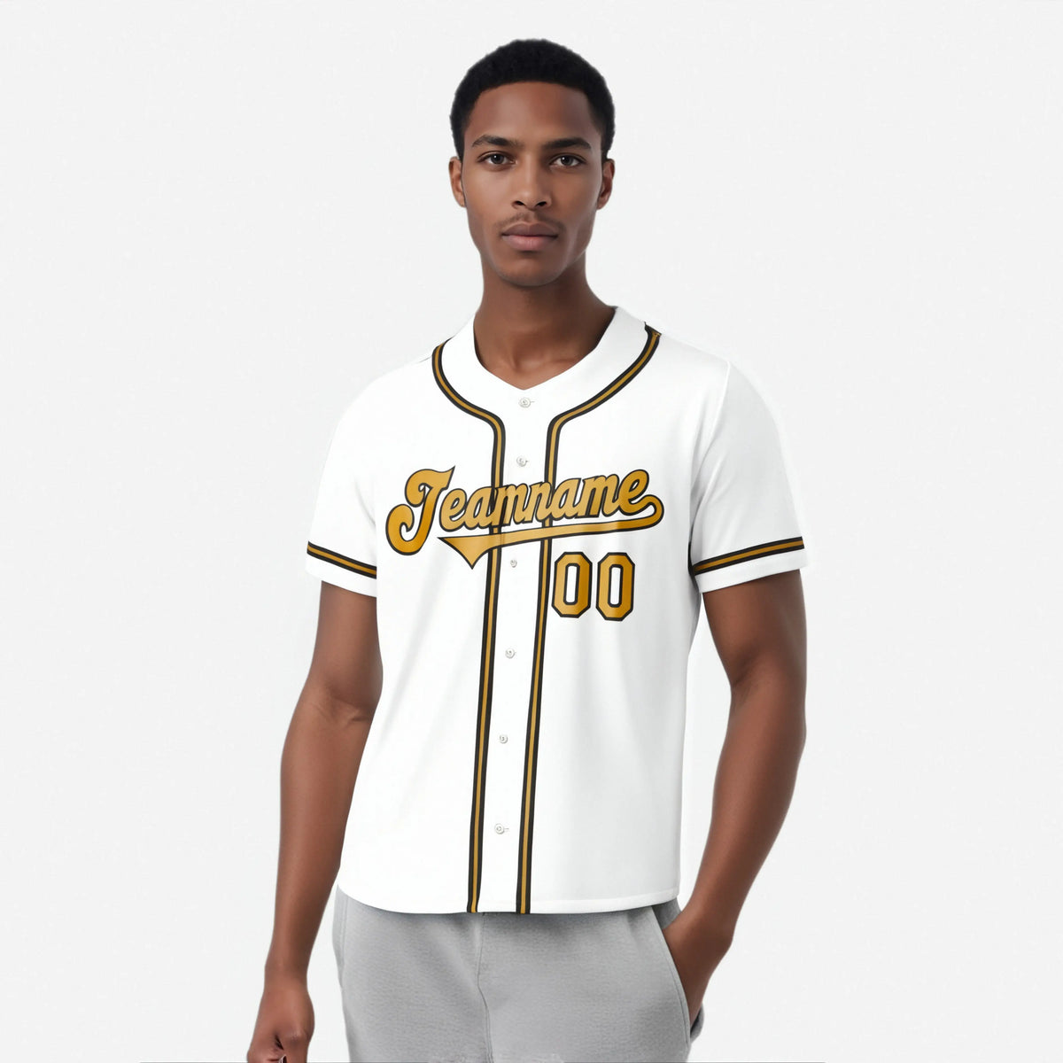 Custom White Old Gold Black Authentic Baseball Jersey