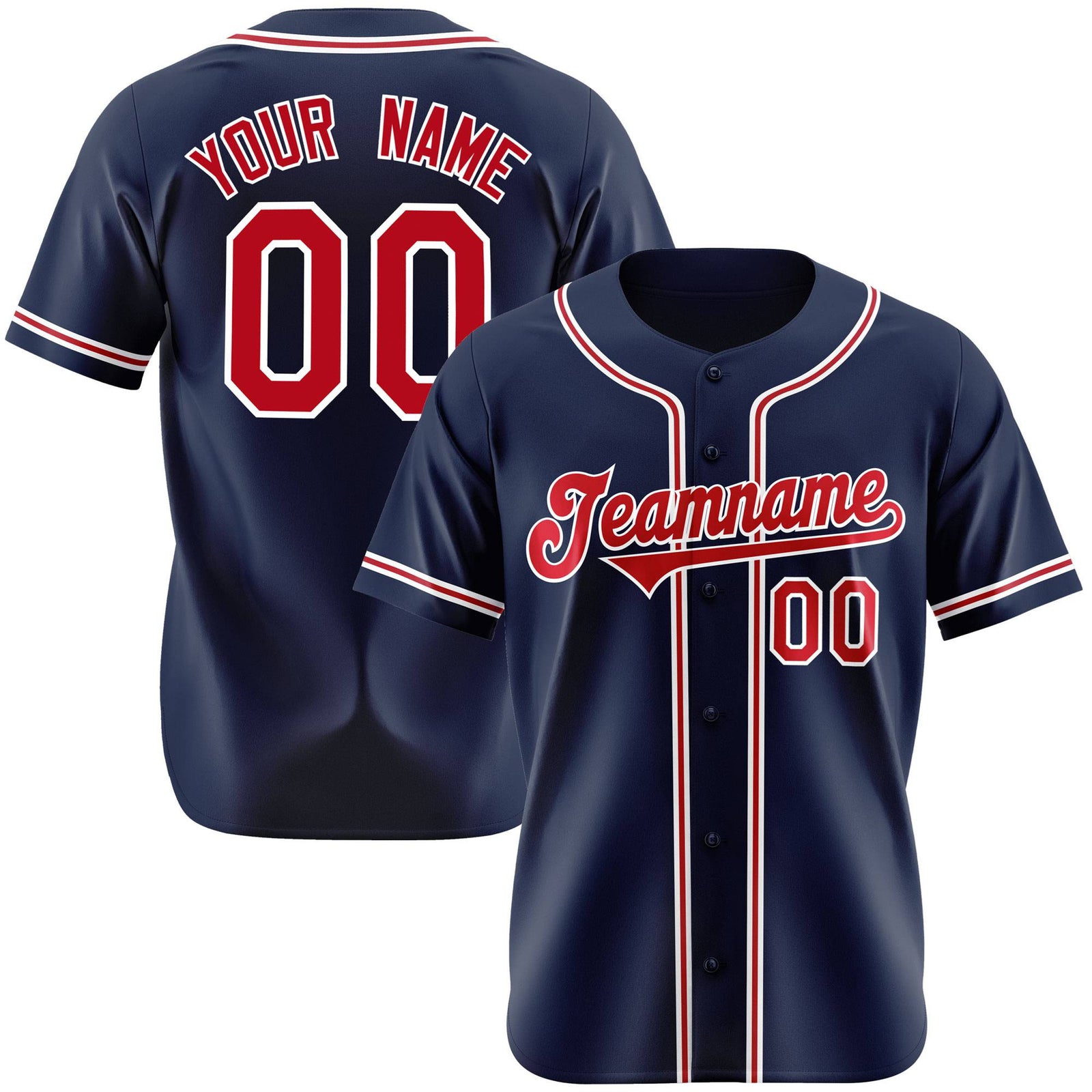 Custom Navy Red White Authentic Baseball Jersey