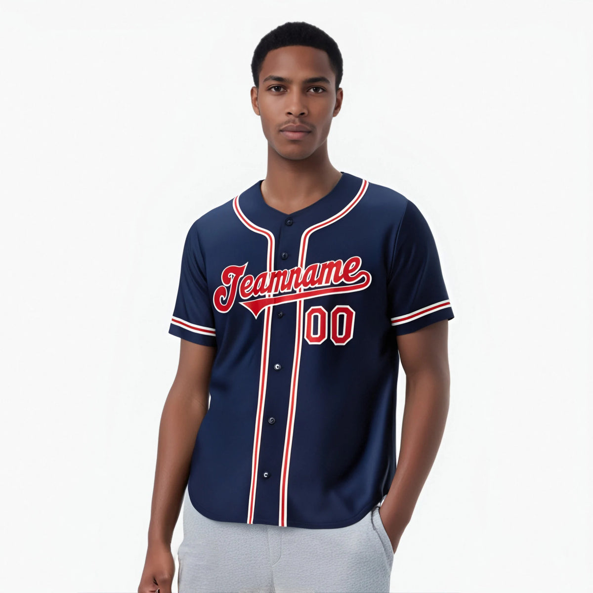 Custom Navy Red White Authentic Baseball Jersey