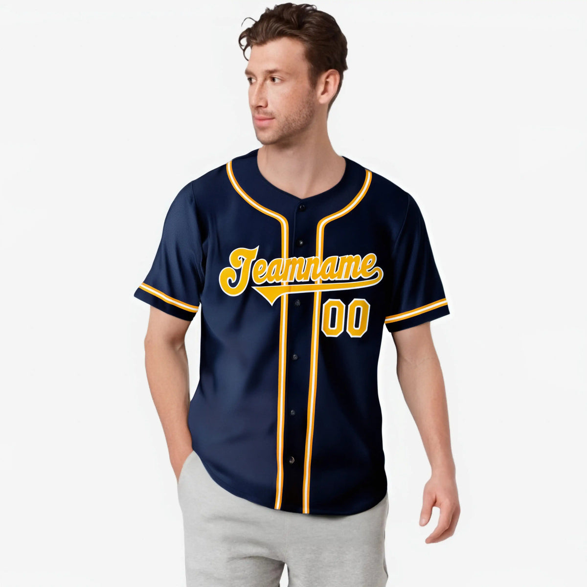 Custom Navy Yellow White Authentic Baseball Jersey