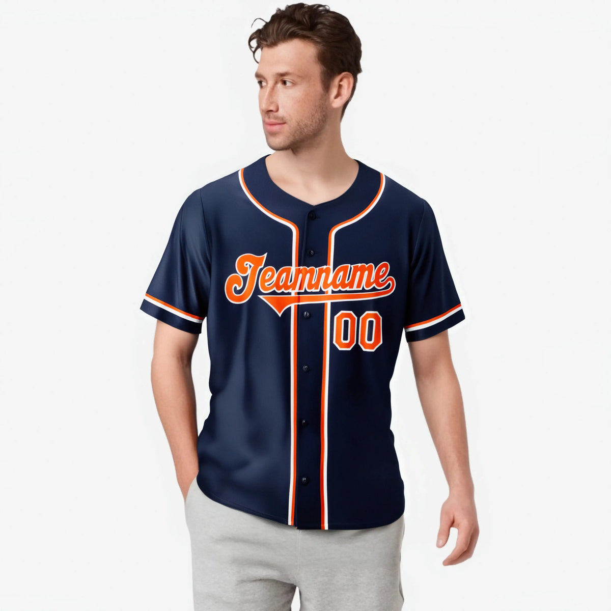 Custom Navy Orange White Authentic Baseball Jersey