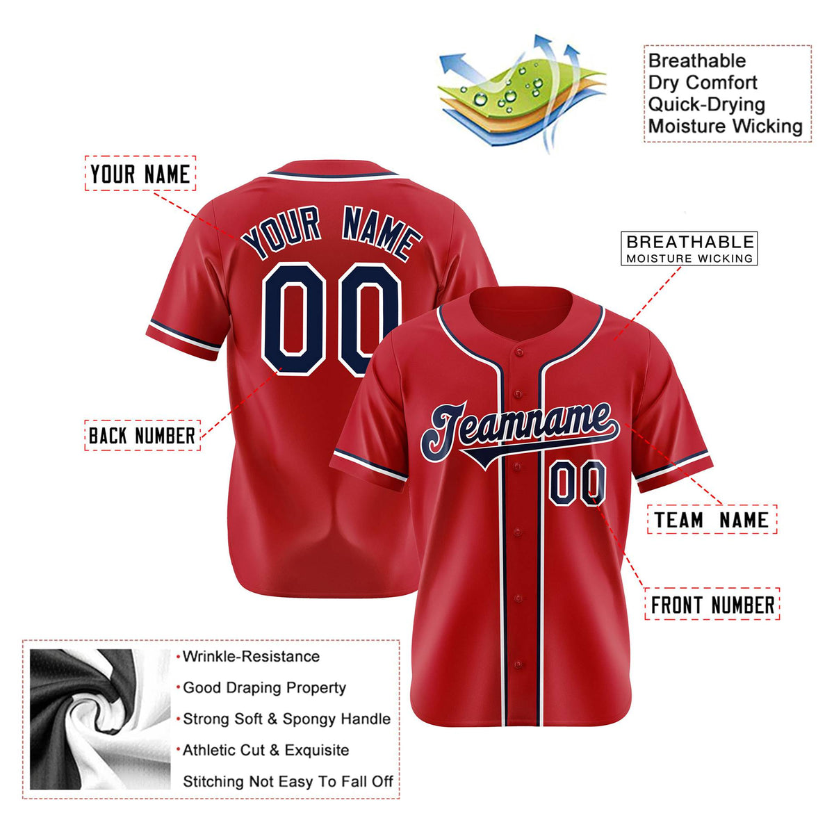 Custom Royal Red Navy White Authentic Baseball Jersey