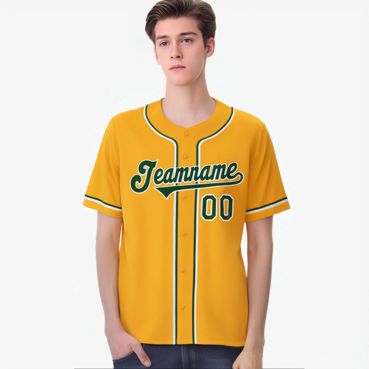 Custom Gold Green White Authentic Baseball Jersey