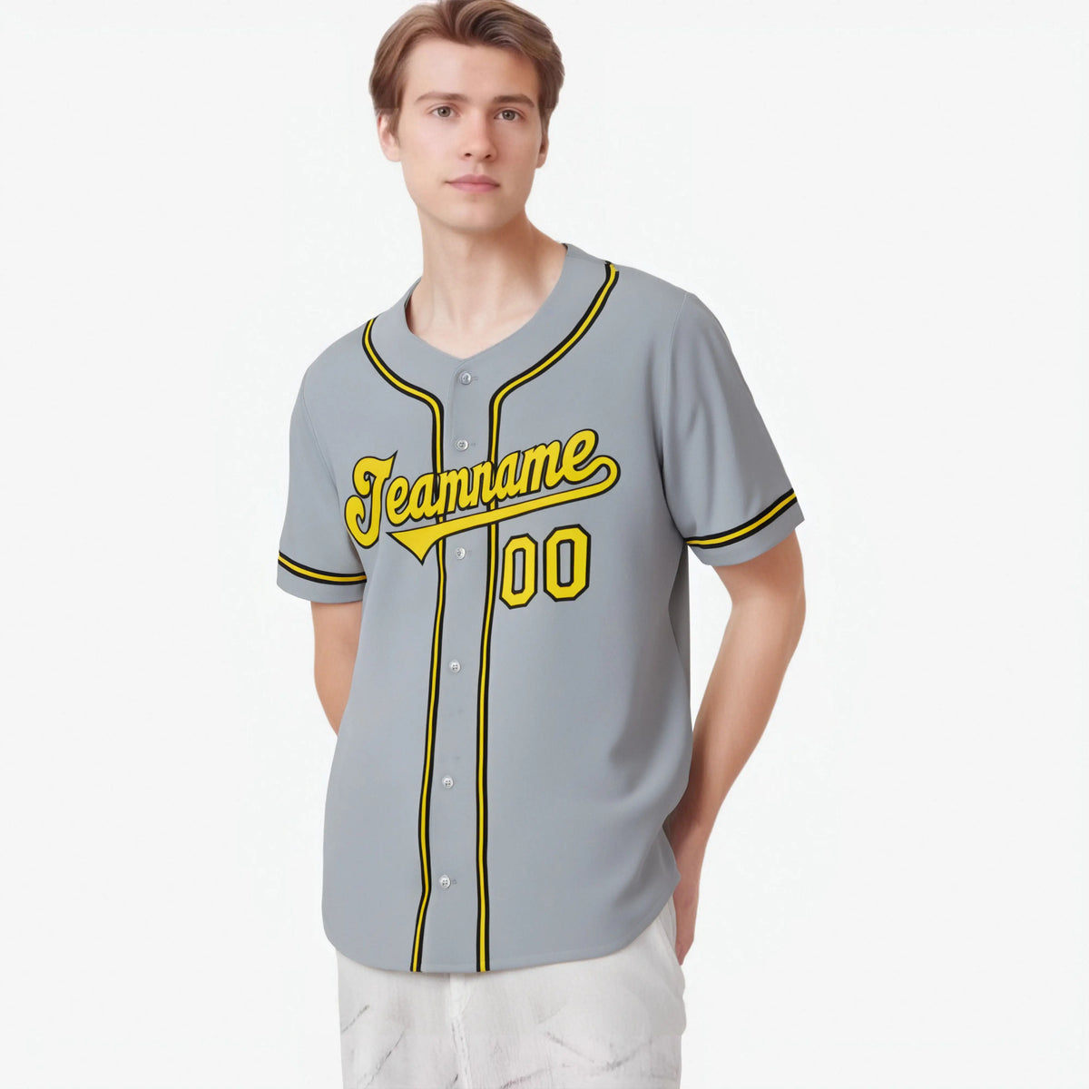 Custom Gray Yellow Black Authentic Baseball Jersey
