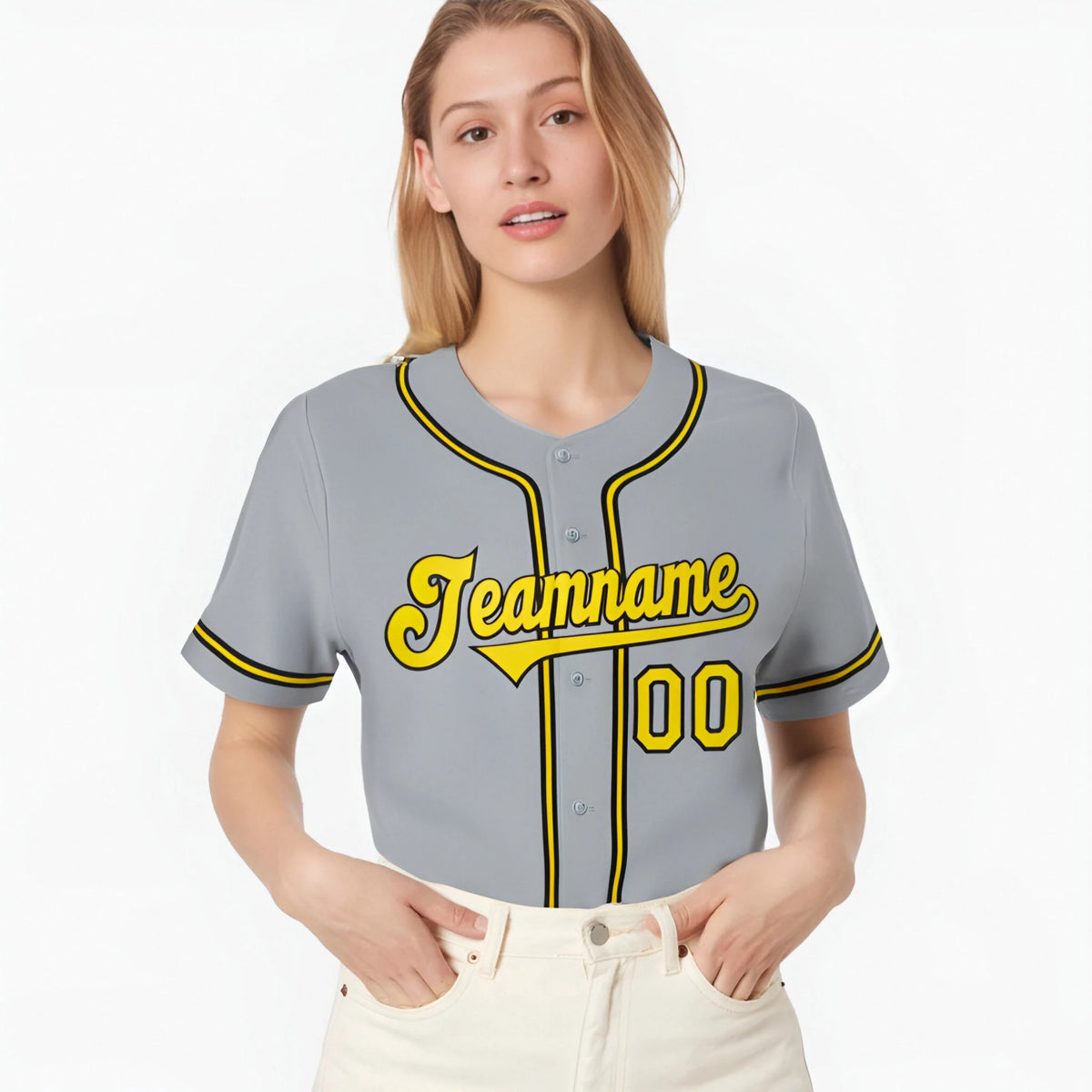 Custom Gray Yellow Black Authentic Baseball Jersey