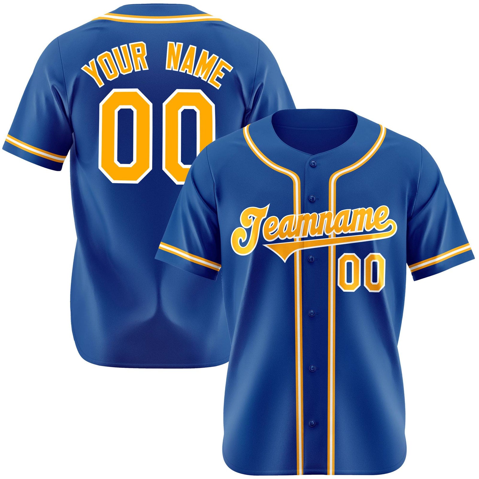 Custom Royal Blue Yellow White Authentic Baseball Jersey