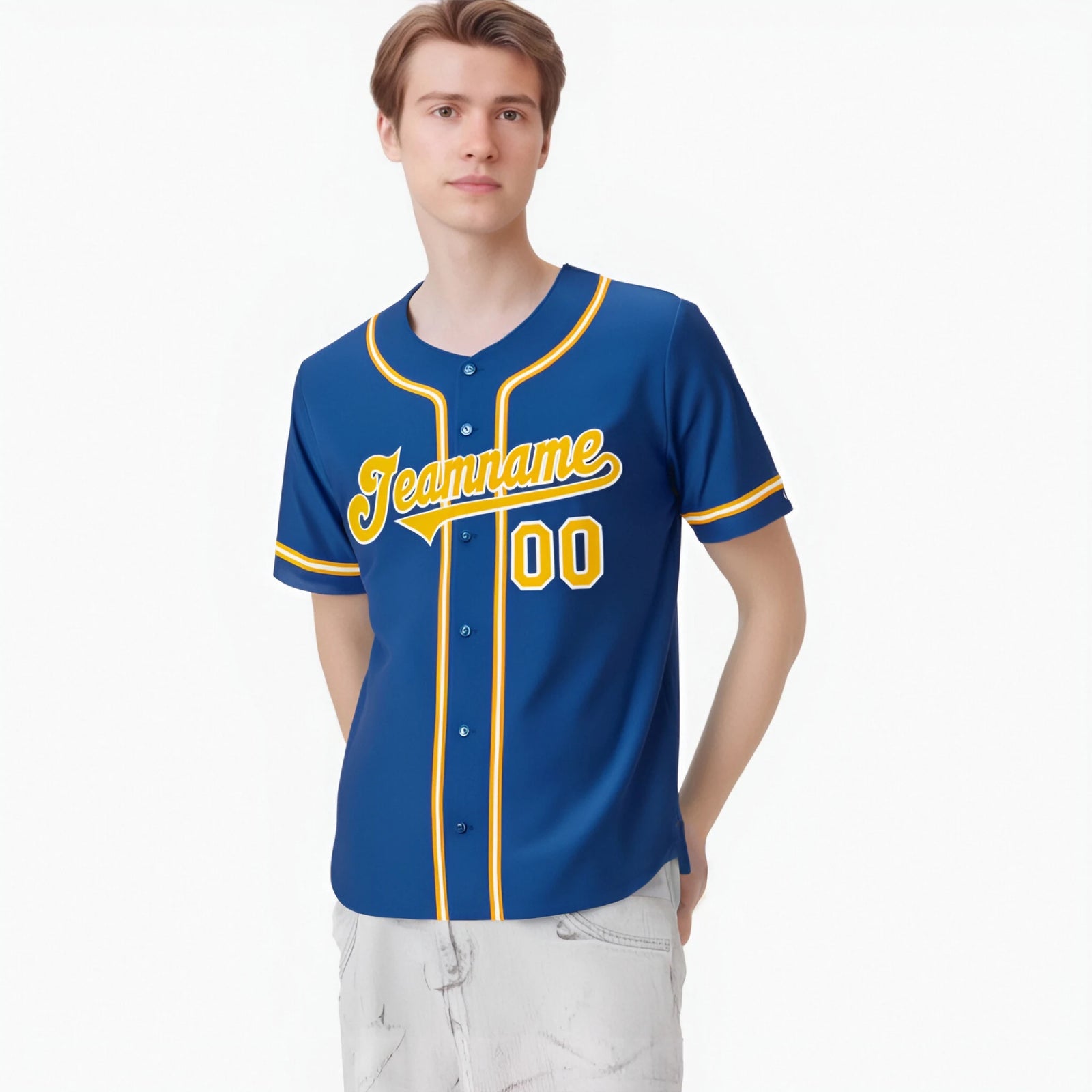 Custom Royal Blue Yellow White Authentic Baseball Jersey