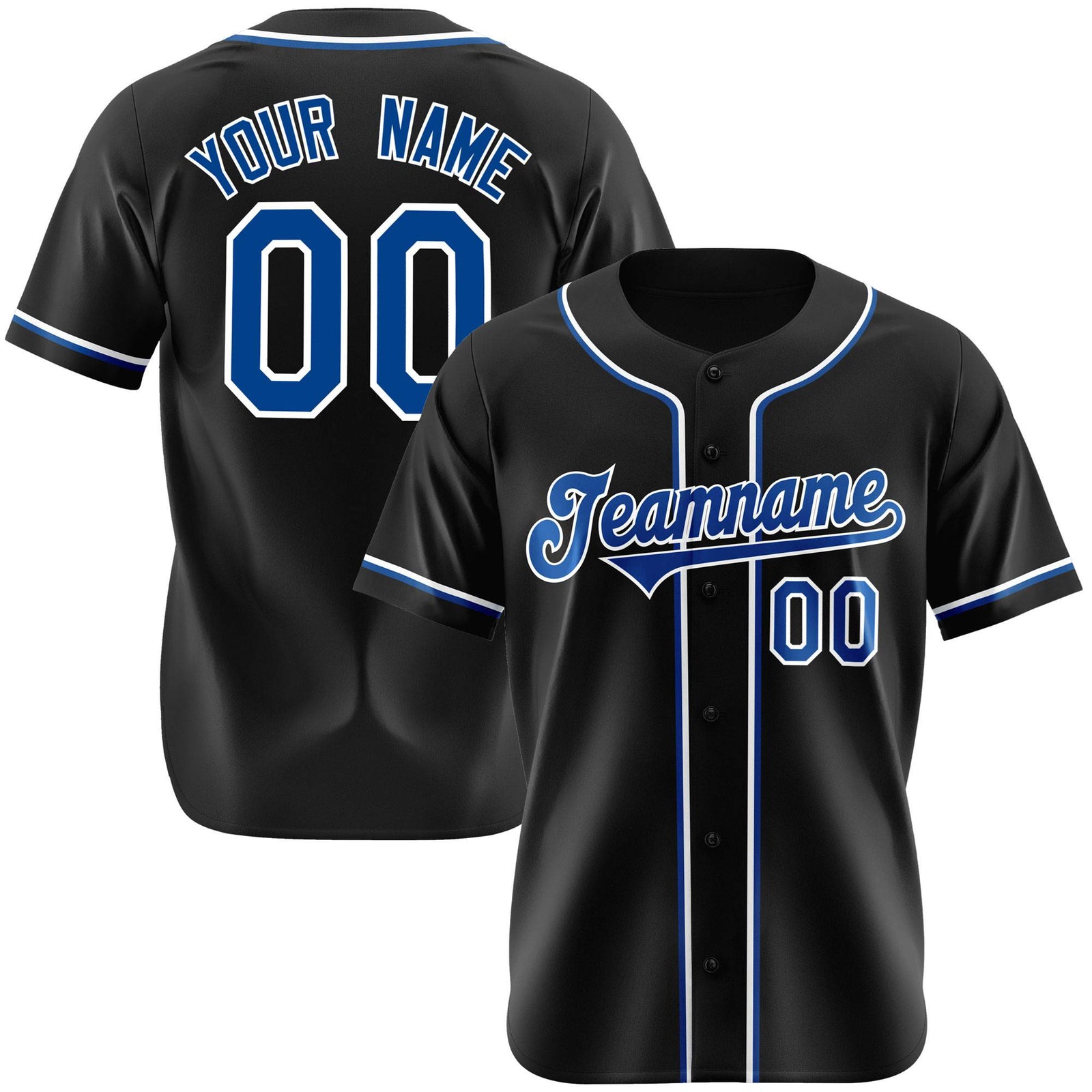 Custom Black Blue White Authentic Baseball Jersey