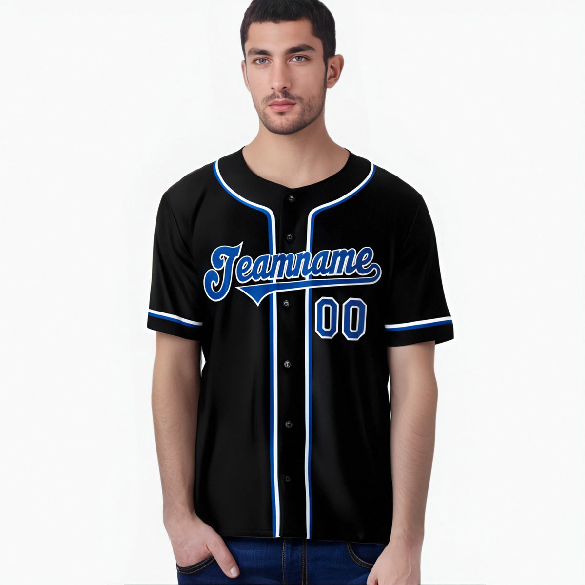 Custom Black Blue White Authentic Baseball Jersey