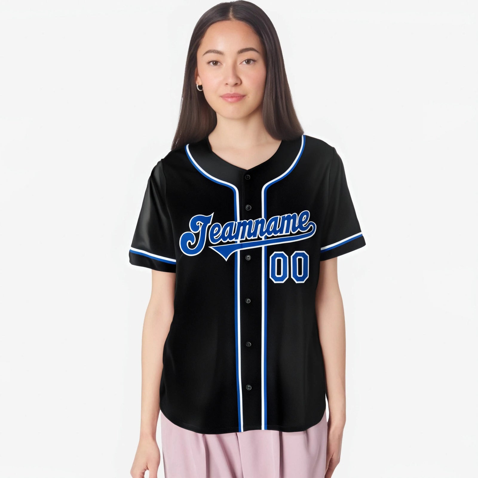 Custom Black Blue White Authentic Baseball Jersey