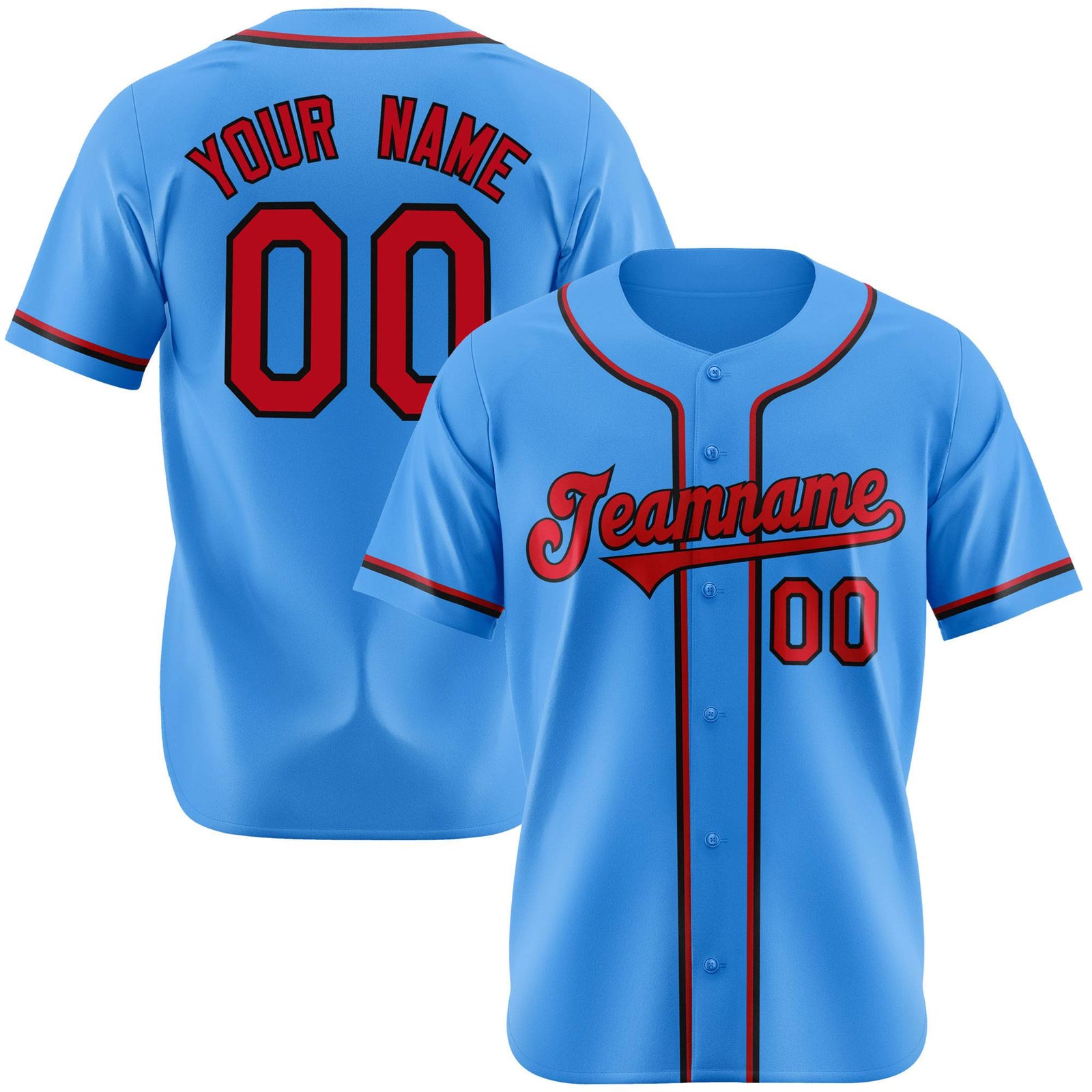 Custom Powder Blue Red Black Authentic Baseball Jersey