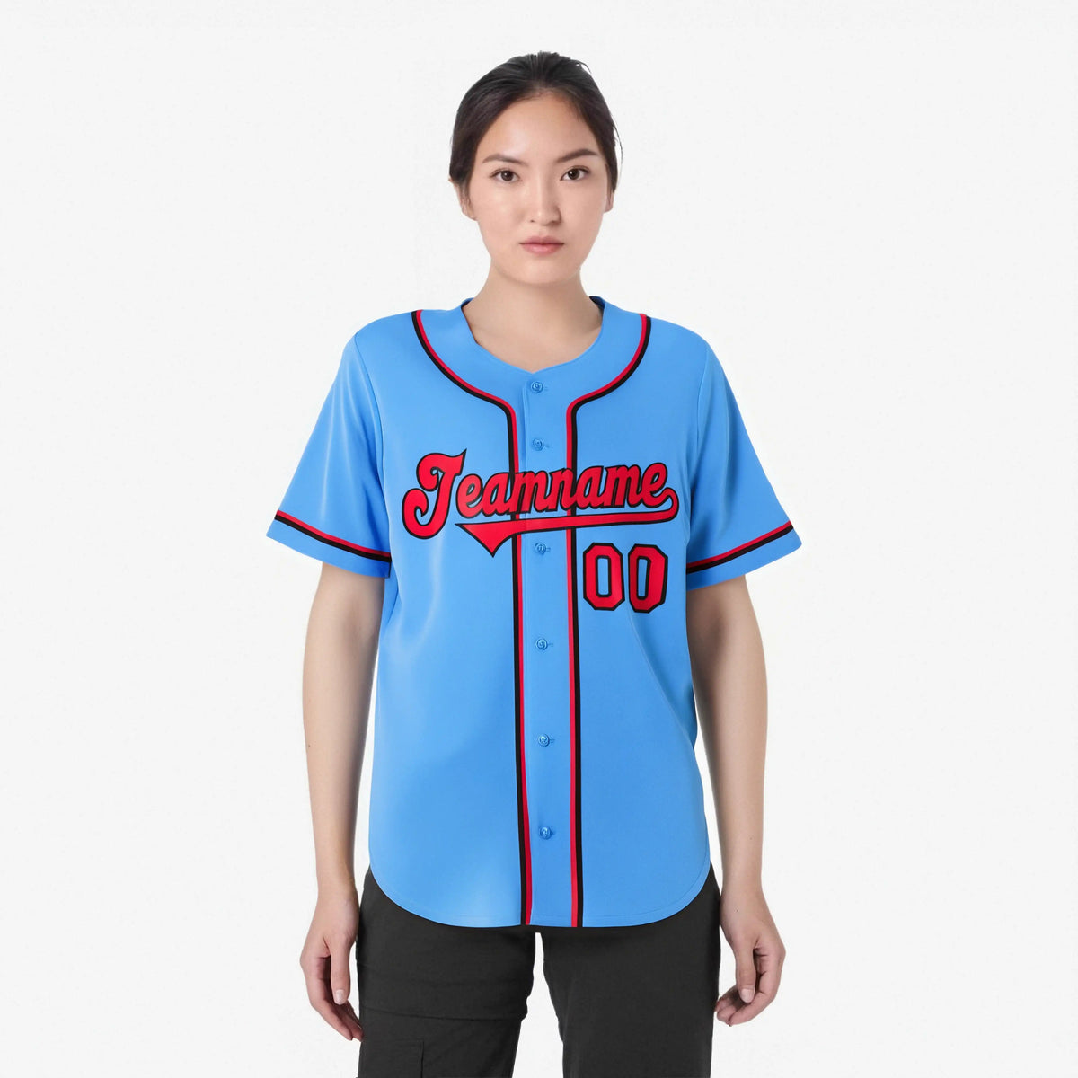 Custom Powder Blue Red Black Authentic Baseball Jersey