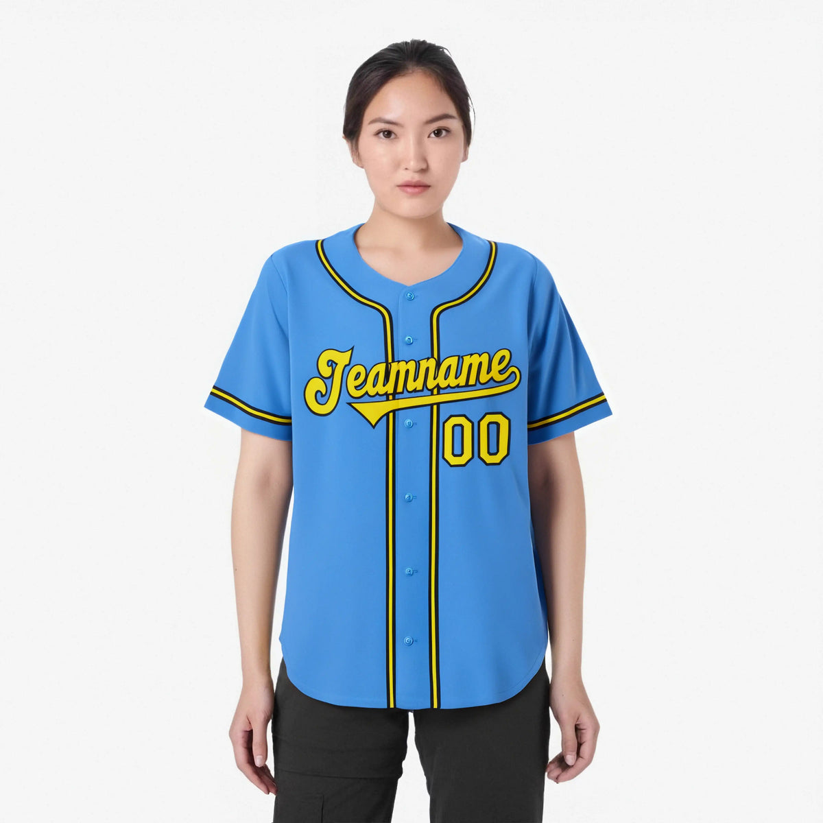 Custom Powder Blue Yellow Navy Authentic Baseball Jersey