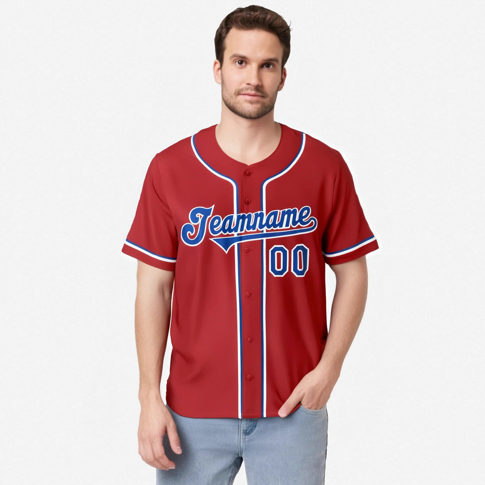 Custom Red Blue White Authentic Baseball Jersey