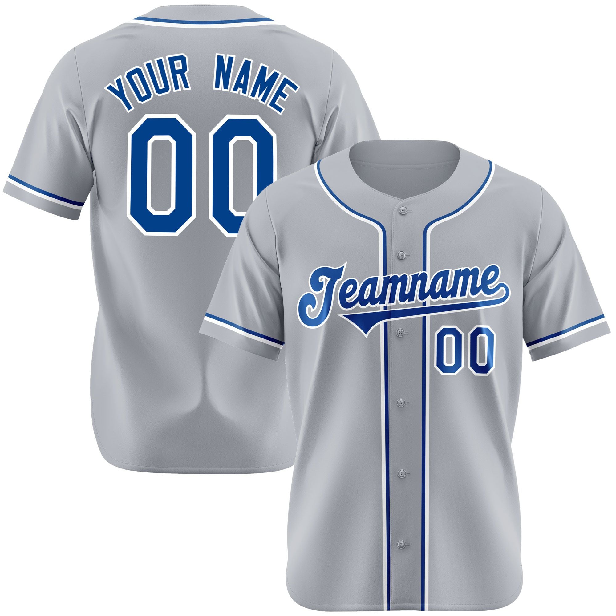 Custom Gray Blue White Authentic Baseball Jersey