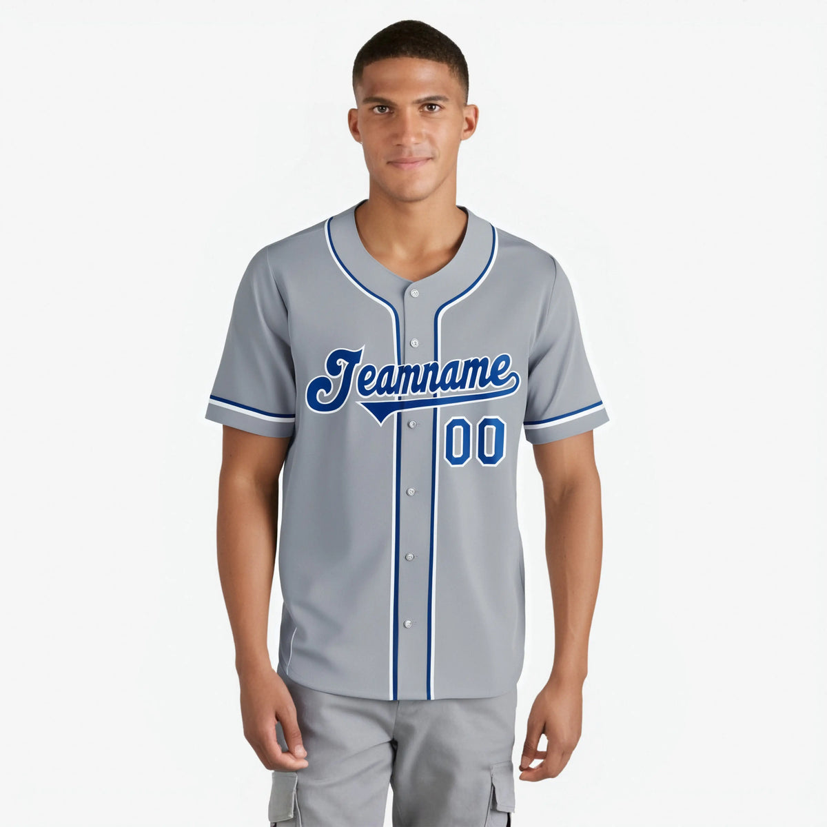 Custom Gray Blue White Authentic Baseball Jersey