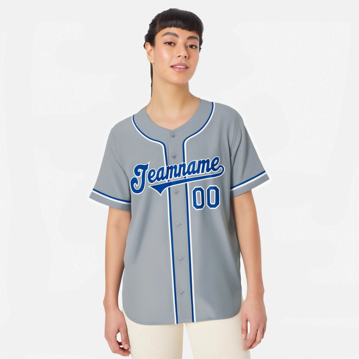 Custom Gray Blue White Authentic Baseball Jersey