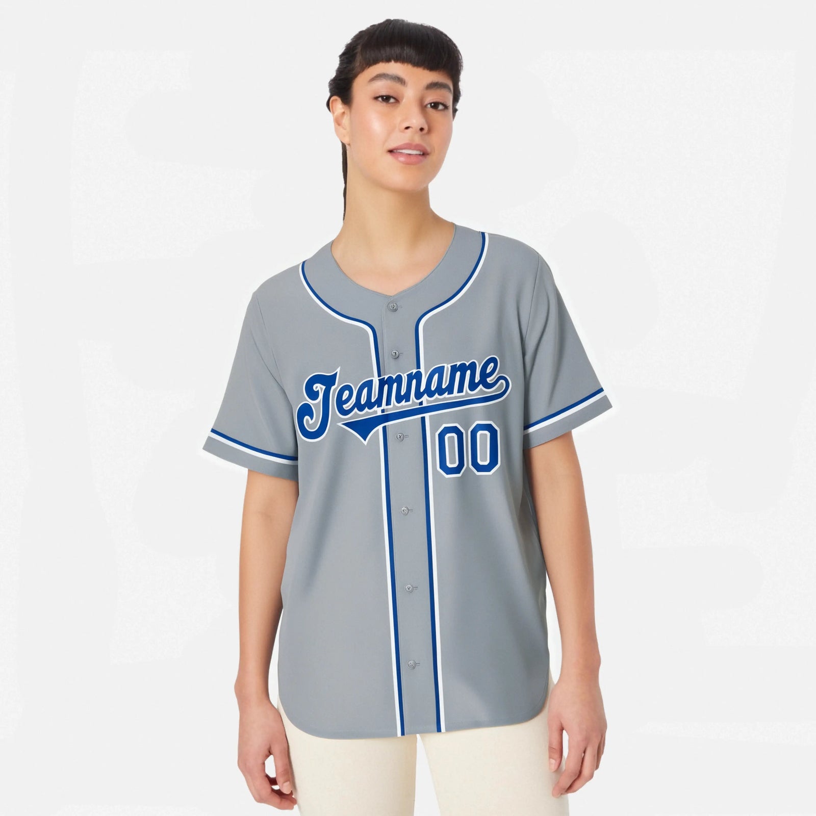 Custom Gray Blue White Authentic Baseball Jersey