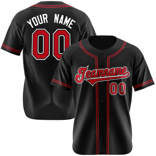 Camiseta de béisbol auténtica, personalizada, negra y roja - Style 1
