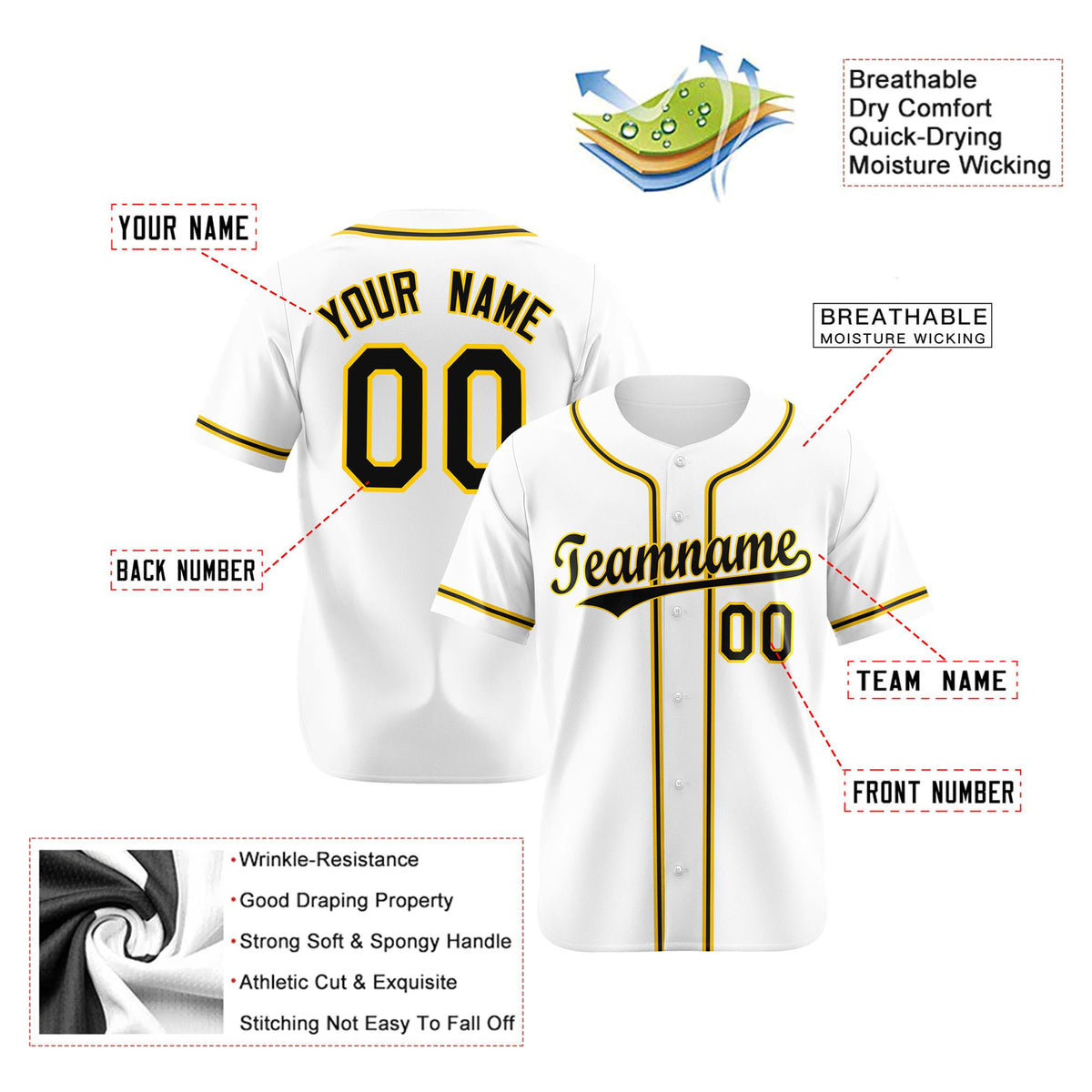 Custom White Black Yellow Authentic Baseball Jersey