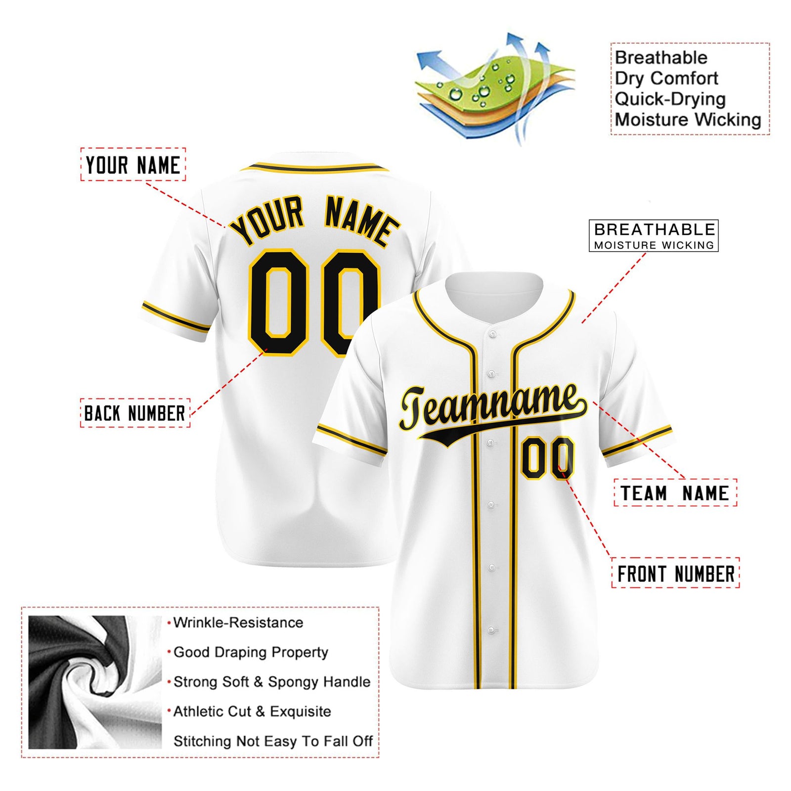 Custom White Black Yellow Authentic Baseball Jersey