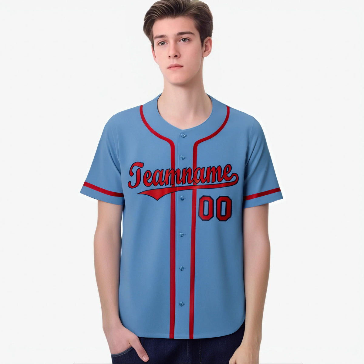 Custom Light Blue Red Authentic Baseball Jersey