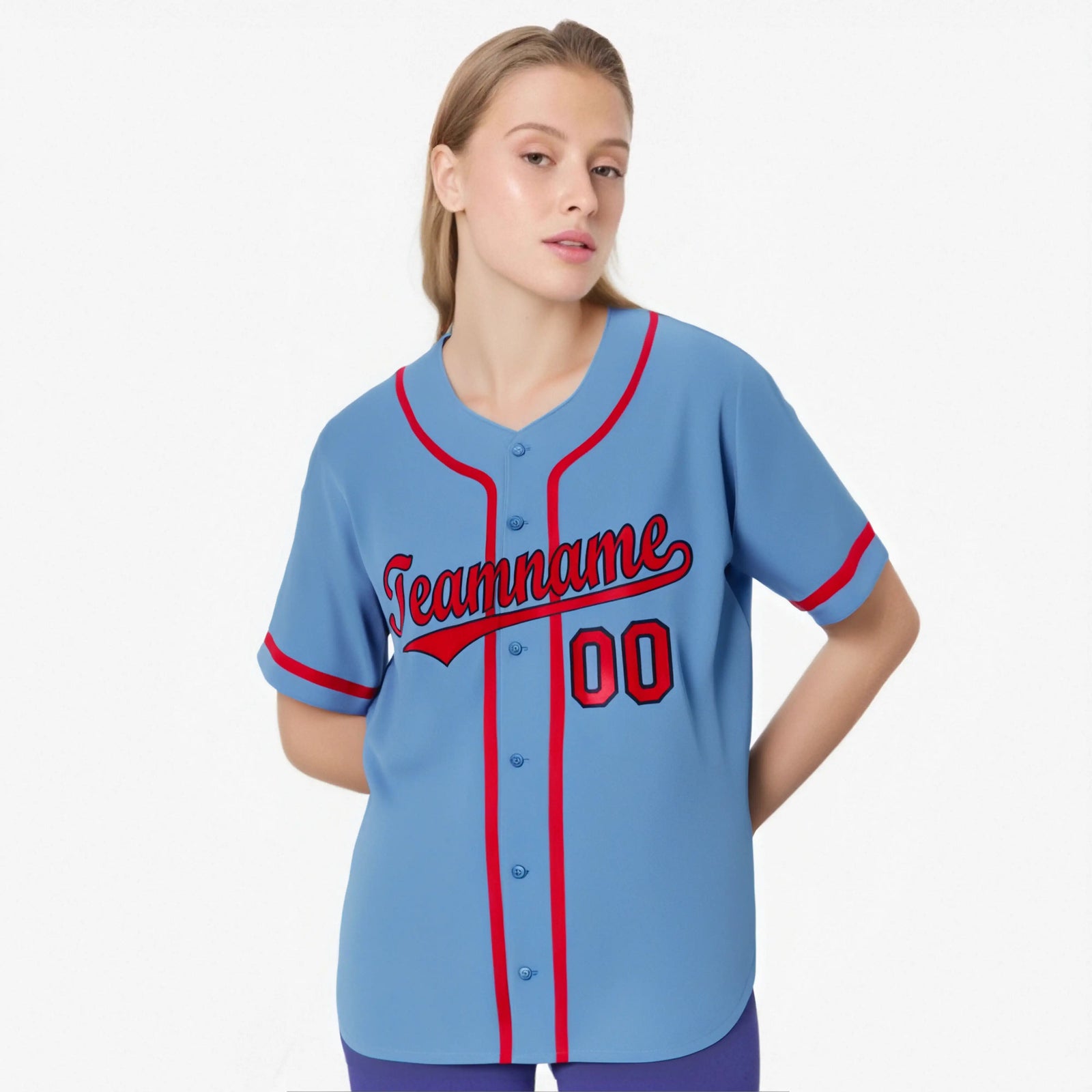 Custom Light Blue Red Authentic Baseball Jersey