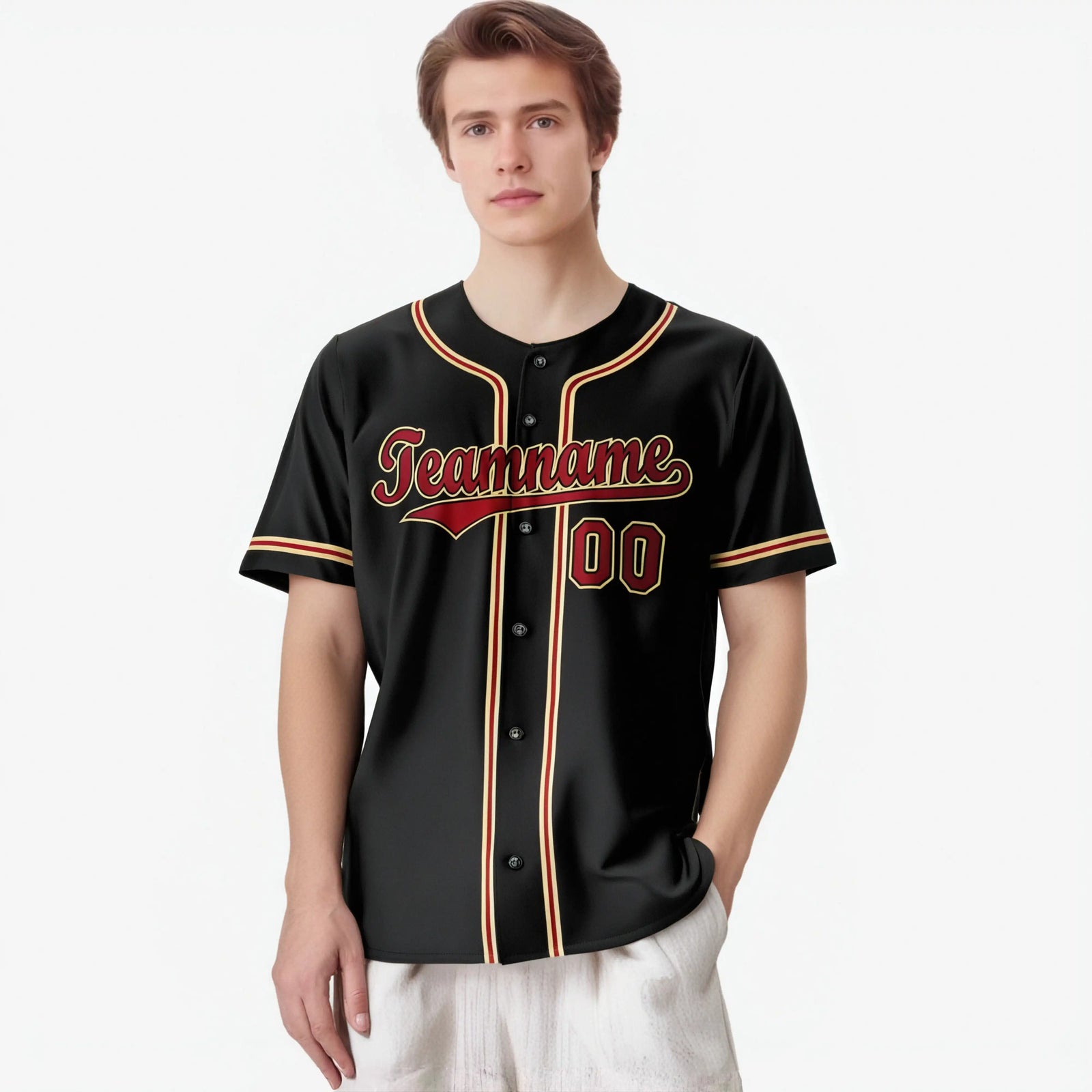 Custom Black Crimson Khaki Authentic Baseball Jersey