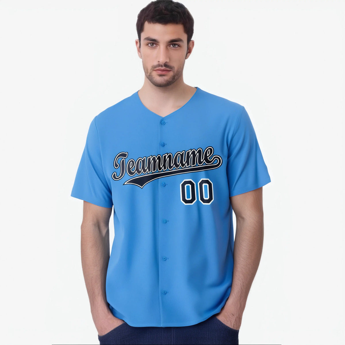 Custom Powder Blue Black White Authentic Baseball Jersey