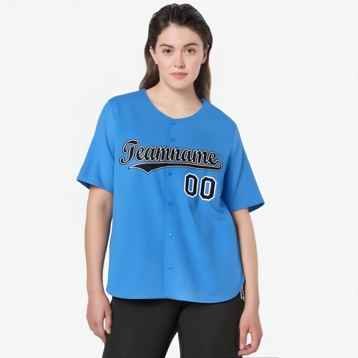 Custom Powder Blue Black White Authentic Baseball Jersey
