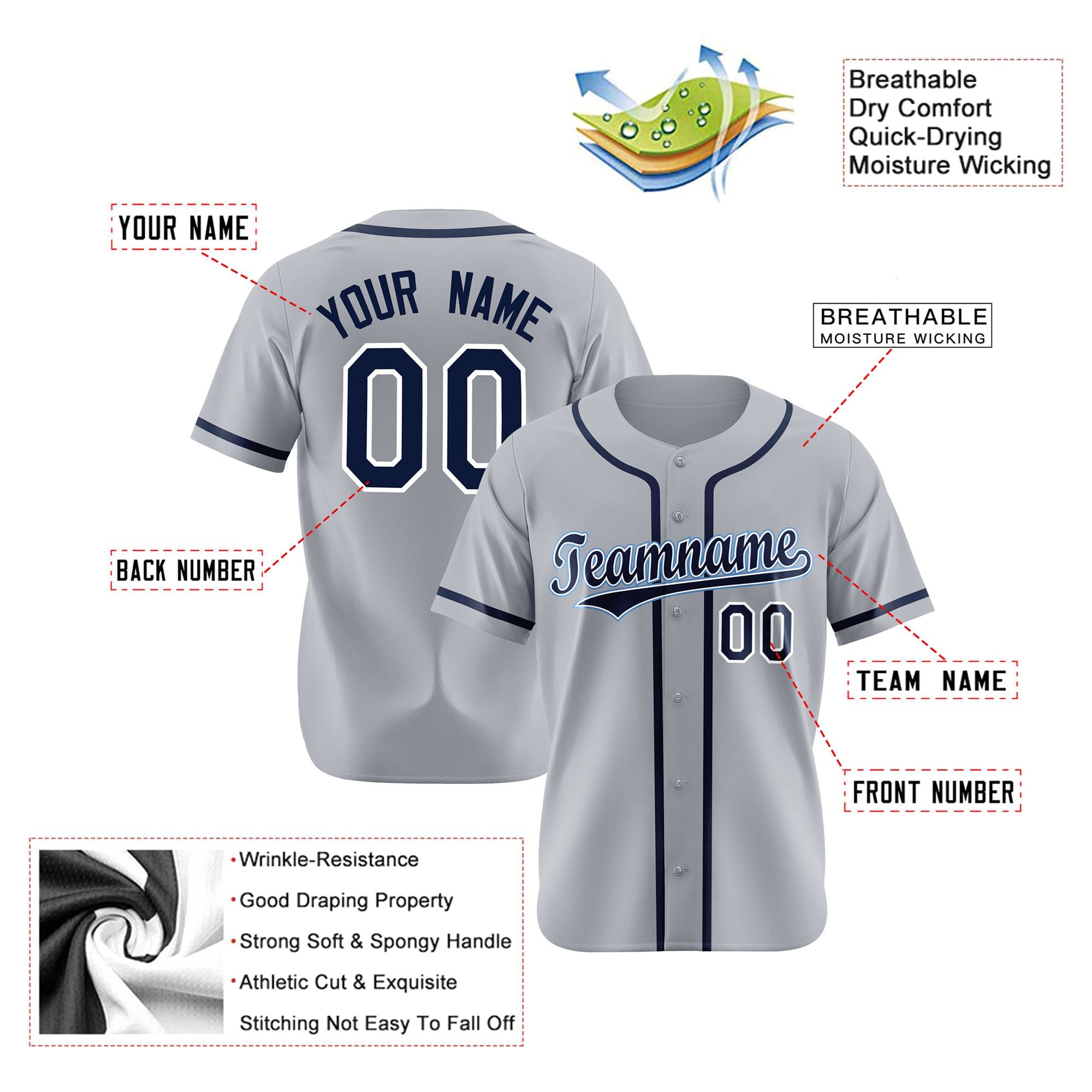 Custom Gray Navy Authentic Baseball Jersey